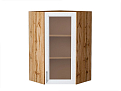 Шкаф верхний угловой остекленный Сканди (920х600х600) Дуб Вотан/white softwood