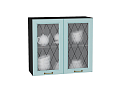 Шкаф верхний с 2-мя остекленными дверцами Ницца (716х800х318) graphite/Голубой