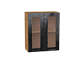 Шкаф верхний с 2-мя остекленными дверцами Валерия-М (716х600х318) Дуб Вотан/Черный металлик дождь