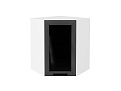 Шкаф верхний угловой остекленный Глетчер (716х600х600) Белый/Маренго Силк