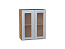 Шкаф верхний с 2-мя остекленными дверцами Валерия-М (716х600х318) Дуб Вотан/Серый металлик дождь светлый