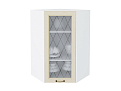 Шкаф верхний угловой остекленный Ницца (920х600х600) Белый/Дуб крем