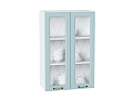 Шкаф верхний с 2-мя остекленными дверцами Ницца (920х600х318) Белый/Голубой