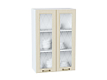 Шкаф верхний с 2-мя остекленными дверцами Ницца (920х600х318) Белый/Дуб крем