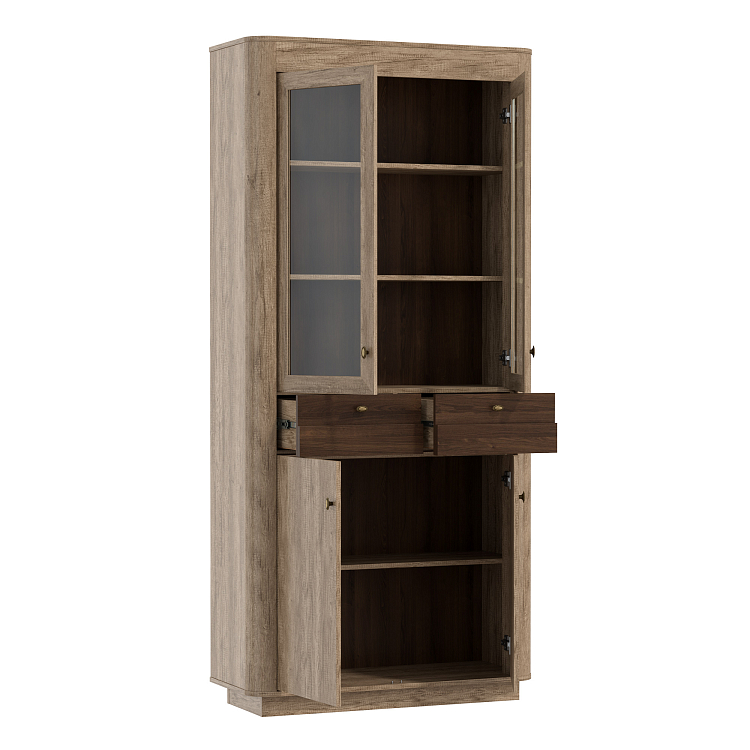 Шкаф витрина 34.05 Фантазия дуб каньон/дуб кальяри/профиль masa decor дуб каньон/ДВПО венге/стекло