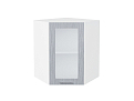 Шкаф верхний угловой остекленный Валерия-М (716х600х600) Белый/Серый металлик дождь светлый