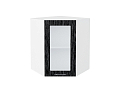 Шкаф верхний угловой остекленный Валерия-М (716х600х600) Белый/Черный металлик дождь