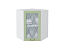 Шкаф верхний угловой остекленный Ницца (716х600х600) Белый/Дуб оливковый