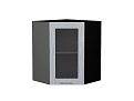 Шкаф верхний угловой остекленный Валерия-М (716х600х600) graphite/Серый металлик дождь светлый