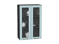 Шкаф верхний с 2-мя остекленными дверцами Ницца (920х600х318) graphite/Голубой