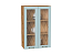 Шкаф верхний с 2-мя остекленными дверцами Ницца (920х600х318) Дуб Вотан/Голубой