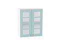 Шкаф верхний с 2-мя остекленными дверцами Прованс (716х600х318) Белый/Голубой